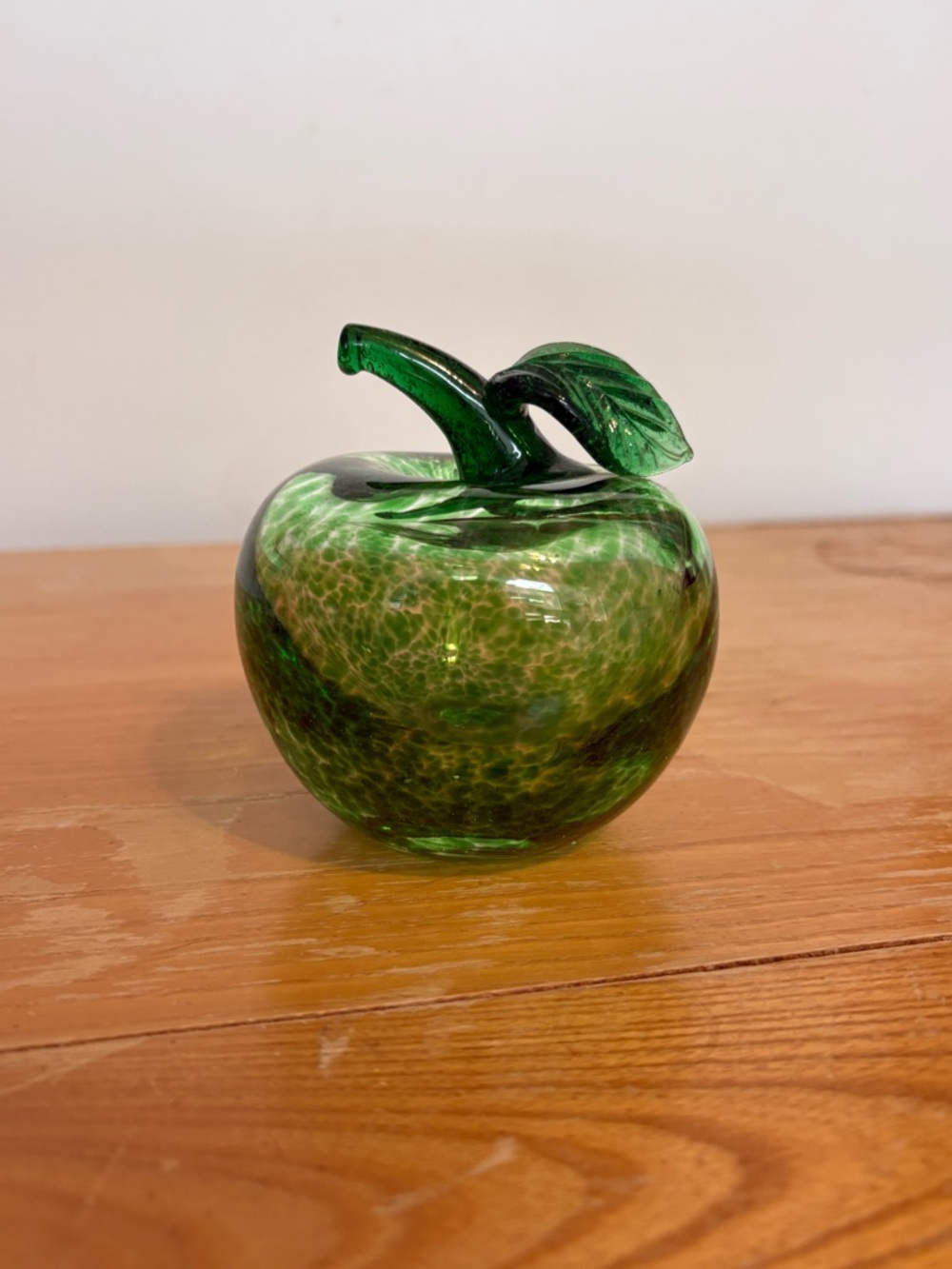 Vintage Green Glass Apple Paperweight  Glass Sculpture